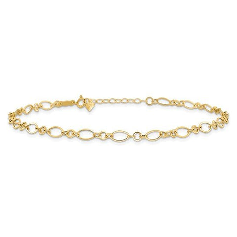 14k Fancy Link 9in with 1in ext Anklet - Robson's Jewelers