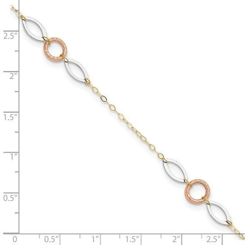 14k Tri-color Circle and Oval 9in Plus 1in ext. Anklet - Robson's Jewelers