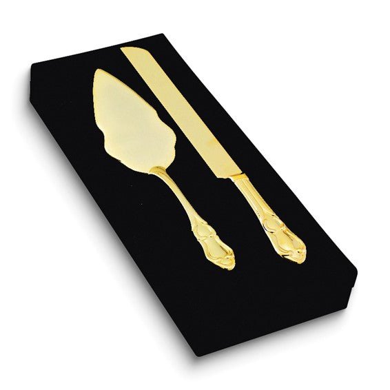 Gold-tone Hammered Handle Knife and Server Set with Stainless Steel Blades