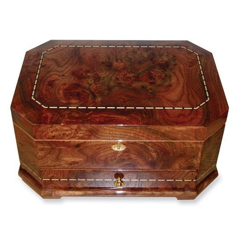 High Gloss Elm Veneer 1-drawer Locking Wooden Jewelry Box - Robson's Jewelers