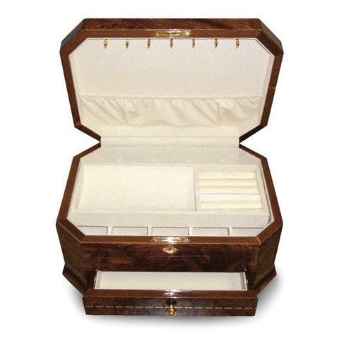High Gloss Elm Veneer 1-drawer Locking Wooden Jewelry Box - Robson's Jewelers