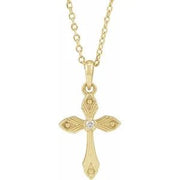 14K Yellow .015 CT Natural Diamond Cross 16-18" Necklace - Robson's Jewelers