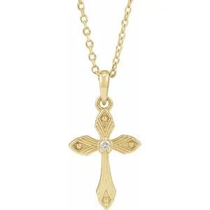 14K Yellow .015 CT Natural Diamond Cross 16-18" Necklace - Robson's Jewelers