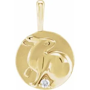 14K Yellow .015 CT Natural Diamond Chinese Zodiac Rabbit Pendant - Robson's Jewelers
