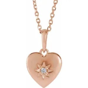 14K Rose .015 CT Natural Diamond Heart 16-18" Necklace - Robson's Jewelers