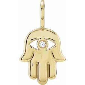 14K Yellow .02 CT Natural Diamond Hamsa Hand Pendant/Charm - Robson's Jewelers