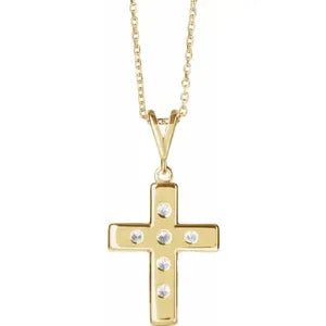 14K Yellow 3/4 CTW Natural Diamond French-Set Cross 16-18" Necklace - Robson's Jewelers