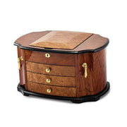 Luxury Giftware High Gloss Oak Burl Veneer with Mapa Veneer 2-drawer with Swing-out Sides Locking Wooden Jewelry Box - Robson's Jewelers