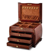 Luxury Giftware High Gloss Bubinga Veneer 3-drawer Locking Wooden Jewelry Chest - Robson's Jewelers