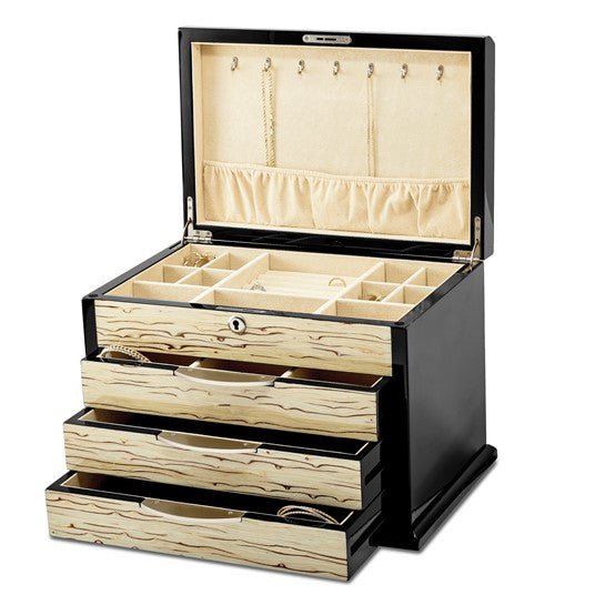 Luxury Giftware Black Oak Veneer with Iced Maple Veneer 3-drawer Locking Wooden Jewelry Chest - Robson's Jewelers