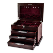 Luxury Giftware Matte Finish Ebony Veneer 3-Drawer Musical (Plays Fur Elise) Locking Wooden Jewelry Box - Robson's Jewelers