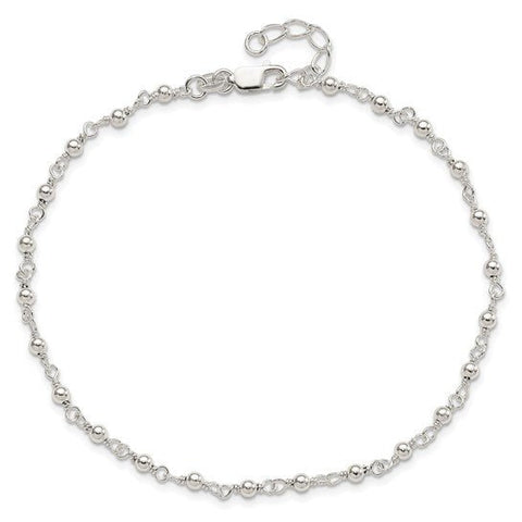 Sterling Silver Fancy Beaded 9 inch Plus 1 inch Extender Lobster Clasp Anklet - Robson's Jewelers