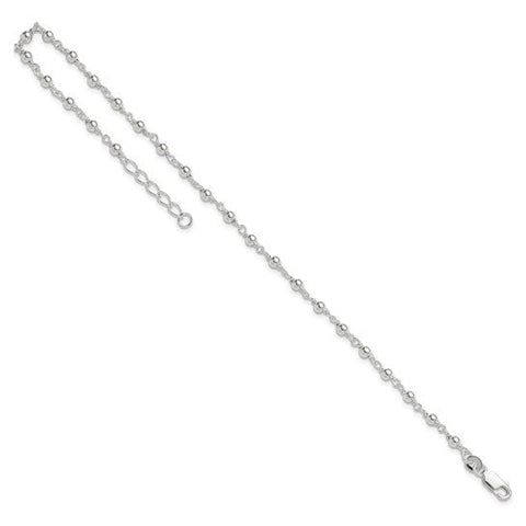 Sterling Silver Fancy Beaded 9 inch Plus 1 inch Extender Lobster Clasp Anklet - Robson's Jewelers