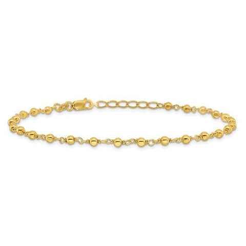 Sterling Silver Gold-tone Fancy Bead 9 inch Plus 1 inch ext Anklet - Robson's Jewelers