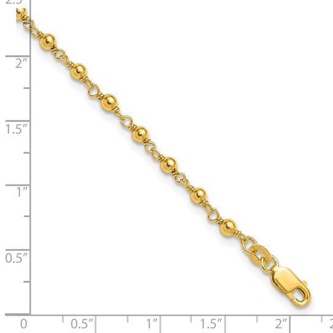 Sterling Silver Gold-tone Fancy Bead 9 inch Plus 1 inch ext Anklet - Robson's Jewelers