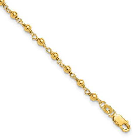 Sterling Silver Gold-tone Fancy Bead 9 inch Plus 1 inch ext Anklet - Robson's Jewelers