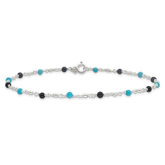 Sterling Silver Onyx/Turquoise Beads Anklet - Robson's Jewelers