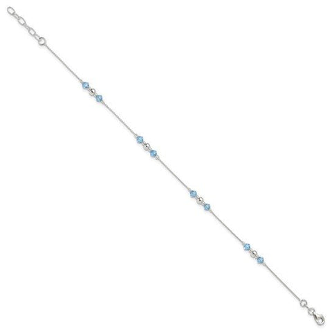 Sterling Silver Polished Bead and CZ 9in Plus 1in. Ext. Anklet - Robson's Jewelers