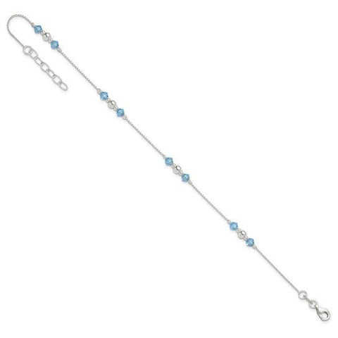 Sterling Silver Polished Bead and CZ 9in Plus 1in. Ext. Anklet - Robson's Jewelers