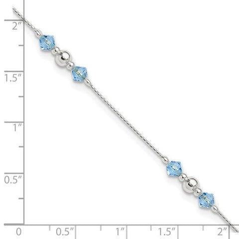 Sterling Silver Polished Bead and CZ 9in Plus 1in. Ext. Anklet - Robson's Jewelers