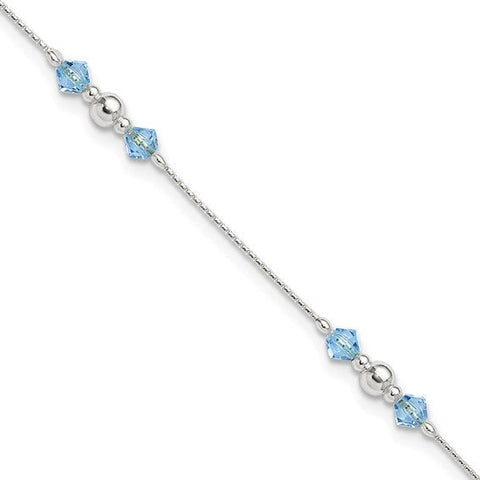 Sterling Silver Polished Bead and CZ 9in Plus 1in. Ext. Anklet - Robson's Jewelers