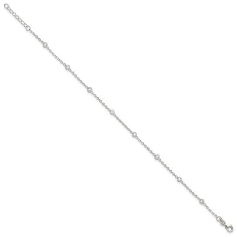 Sterling Silver Polished with CZ 9 inch Plus1 inch Ext. Anklet - Robson's Jewelers