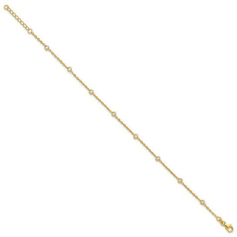 Sterling Silver Gold-tone Polished CZ Stations 9in Plus 1in ext Anklet - Robson's Jewelers