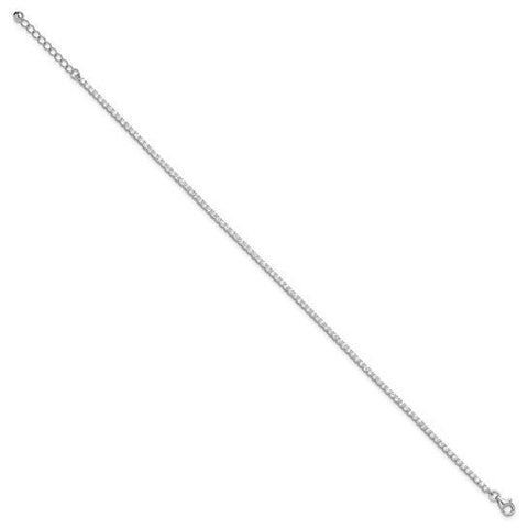 Sterling Silver Rhodium-plated 2mm CZ 9in Plus 1in ext Tennis Anklet - Robson's Jewelers