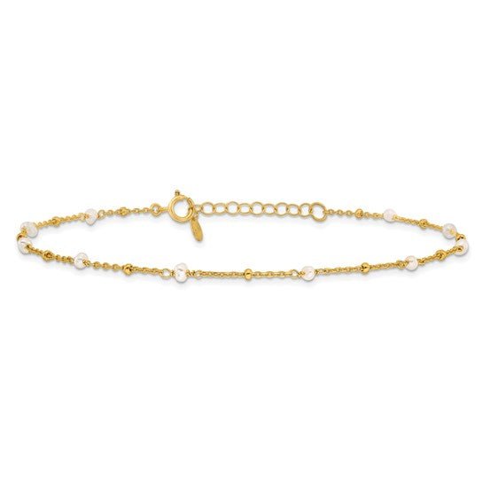 Sterling Silver Gold-tone 3mm FWC Pearl 9in Plus 1in ext Anklet - Robson's Jewelers