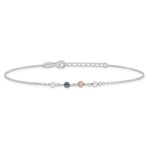 Sterling Silver Polished Syn. Pink, Black, White Pearl 9in Plus 1in ext - Robson's Jewelers