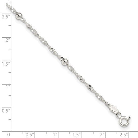 Sterling Silver Polished Beaded Singapore 10in Anklet - Robson's Jewelers