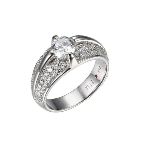 Sterling Silver CZ Ring with Round 6mm in Center, Rhodium Plated, Size 6 - Robson's Jewelers