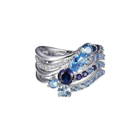 (XWWELLE)SS RHOD PLTD RING SYN SPINEL(#120) OV 6X4MM & RD 3MM & RD & SYN BLUE CORU(#34)(B1-B3)(A) RD 5MM & RD & SY SPINEL 104-C(B1-B4)A? RD 4MM & SYNTHETIC SPINEL(109)A RD 3.5MM & RD & SYNTHETIC SPINEL(#120)(A) RD & 3A CZ RD #6 - Robson's Jewelers