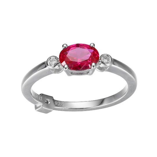 Lab Created RUBY (Oval Shape 6x4mm) and Lab Grown Diamond  Size 6, Rhodium Plated - Robson's Jewelers