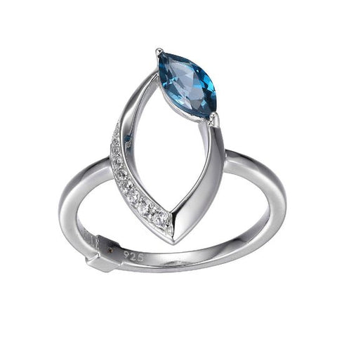 SS ELLE "SWING" RHODIUM PLATED GENUINE LONDON BLUE TOPAZ 8X4MM & PAVE CZ RD MARQUISE SHAPE RING SIZE 6 - Robson's Jewelers