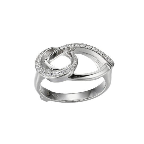 SS ELLE "SWING" RHODIUM PLATED INTERLOCKING MARQUISE & OVAL LINK PAVE CZ OPEN RING SIZE 6 - Robson's Jewelers