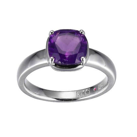 SS ELLE "MARBLE" RHODIUM PLATED 8MM GENUINE AMETHYST CUSHION CUT SOLITAIRE RING SIZE 6 - Robson's Jewelers