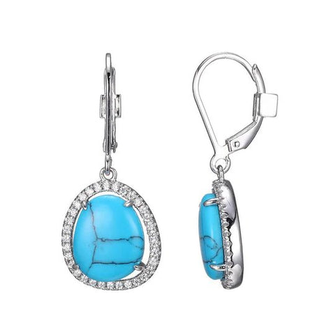 Rhodium Plated Turquoise and CZ Earrings - Robson's Jewelers