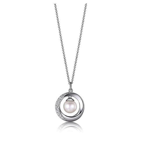 Rhodium Plated White Pearl and CZ Necklace - Robson's Jewelers