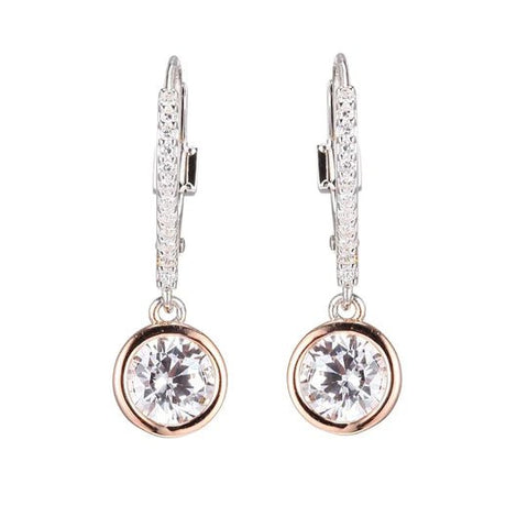Rhodium Rose CZ Earrings with Lever Back - Robson's Jewelers